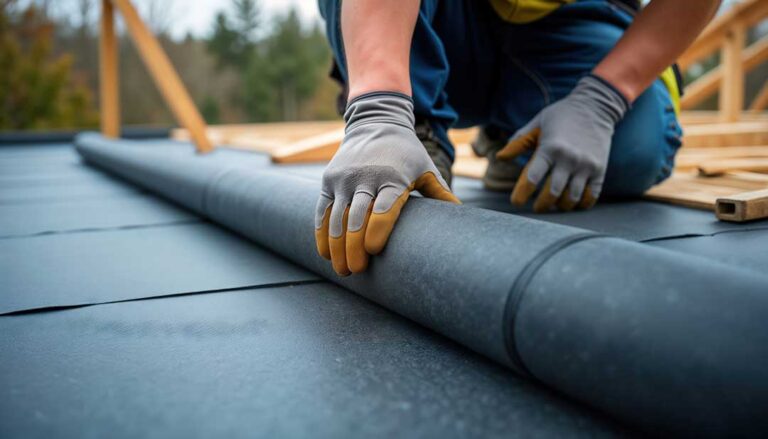 Wet attic insulation beneath stained roof decking with a ceiling water mark visible below